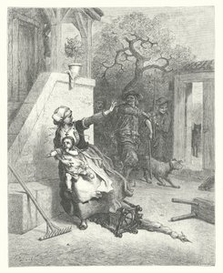 La Fontainovy bajky: Vlk, matka a dítě (rytina) od Gustave Dore
