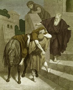 Dobrý Samaritán v hostinci, od Doré. - Bible od Gustave Dore