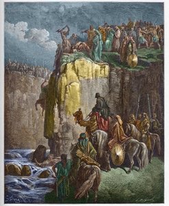 Zabití proroků Baalových – Prorok Eliáš dělá z Perira kněze Baala – rytina v „“The Bible illustree““ od Gustava Dore (1832-1883) – rytina z „“The Dore Bible““ od Gustave Dore