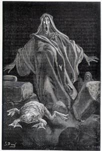 Alarm křičel - ilustrace strachu od Gustava Doré, rytina od Gustave Dore