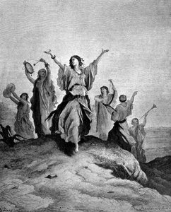 Dcera Jefty, soudce Izraele, šla svému otci naproti. Ilustrace Gustave Doré. Rytina 19. století. od Gustave Dore