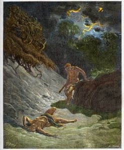 Smrt Ábela – Vražda Ábela Kainem – rytina v „The Bible illustree“ od Gustava Dore (1832-1883) – rytina z „“ The Dore Bible““ od Gustave Dore