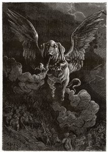 Létající prase zanechávající plynnou stopu způsobenou svými plyny od Gustave Dore