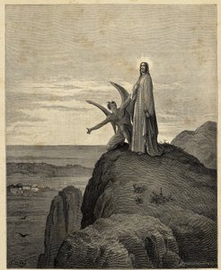"Pokušení Krista" Ježíš je veden na poušť a pokoušen ďáblem. Ilustrace Gustava Doreho (1832-1883) pro Bibli. 1866 od Gustave Dore