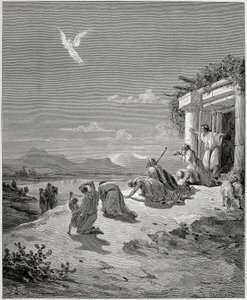 Tobiasova rodina vidí mizet anděla Raphaela od Gustave Dore