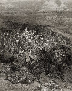 Dvě stě rytířů útočí na dvacet tisíc Saracénů, ilustrace z 