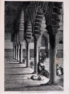 Pohled na velké nádvoří Alcazaru v Seville - od Doré, v „“ Tour du Monde“, 2. sem. 1866. od Gustave Dore
