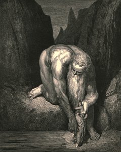 Přesto v propasti, kterou Lucifer s Jidášem nízko pohltí, nás lehce umístil, c1890. od Gustave Dore
