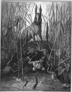 zajíc a žába - Zajíci a žáby - z "Bajky" od Jean de La Fontaine od Gustave Dore
