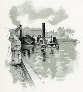 Kotvení lodí v přístavu La Villette, Paříž (Lodě v přístavu La Villette, Paříž) Kresba Gustava Fraiponta (1849-1923) čerpá z „La seine a travers Paris“ od Saint-Juirse od Gustave Fraipont