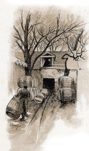 Vstup de Cellar do skladu Bercy v Paříži (vstup ke sklepům Bercyho skladu, Paříž) Kreslení Gustave Fraipont (1849-1923) čerpá z „La Seine A přes Paříž“ od Saint-Juirs od Gustave Fraipont