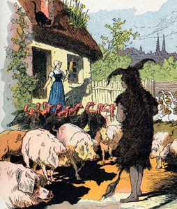 Služebnice oslí kůže Ilustrace Gustava Fraiponta k příběhu „“ Hůlková kůže“ (Ane skin) Charles Perrault (1628-1703), francouzský spisovatel (Ilustrace k „Oslí kůži““ francouzská literární pohádka) Soukromá sbírka