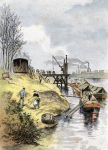 Dokaři nakládající jablka do aut na nábřeží Bercy v Paříži Kresba Gustava Fraiponta (1849-1923) čerpá z „La seine a travers Paris“ od Saint-Juirse od Gustave Fraipont