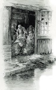 Megissiers de la rue des gobelins v Paříži (Sluhové zpracovávající kůže a zvířecí kůže v rue des Gobelins, Paříž) Kresba Gustava Frainponta (1849-1923) čerpá z „La seine a travers Paris“ od Saint-Juirse od Gustave Fraipont