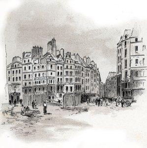 Pohled na Place Maubert, Paříž Kresba Gustava Fraiponta (1849-1923) kreslí z „La seine a travers Paris“ od Saint-Juirse od Gustave Fraipont