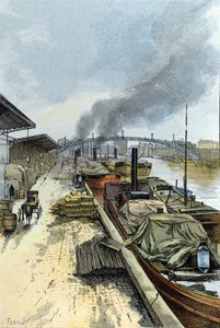 Pohled na Canal de la Villette v Paříži Kresba Gustava Fraiponta (1849-1923) ze Saint-Juirs od Gustave Fraipont