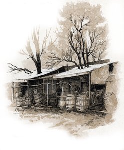 Pohled na nový sklad rue de Bordeaux, bercy Paříž (Pohled na sklad rue de Bordeaux, Bercy, Paříž) Kresba Gustava Frainponta (1849-1923) ze Saint-Juirs od Gustave Fraipont