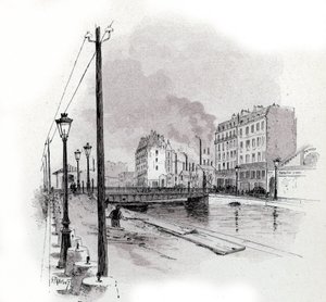 Pohled na otočný most quai de Valmy na kanálu Saint Martin, Paříž Kresba Gustava Fraiponta (1849-1923) ze Saint-Jurs od Gustave Fraipont