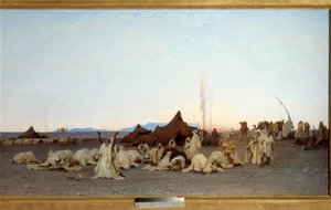 Večerní modlitba v detailu saharské pouště. Obraz Gustava Achille Guillaumet (1840-1887) 1863 Sun. 1,3x2,8m. Paříž, musee d