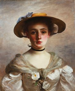 Portrét mladé dívky ve slaměném klobouku, od Gustave Jacquet