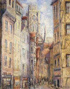 Rouen, ulice u kostela; Rouen, ulice s kostelem, kolem roku 1920 od Gustave Loiseau