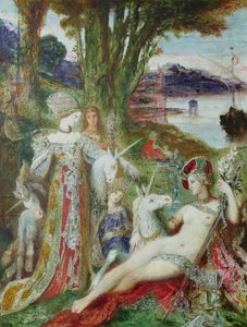 Jednorožci (olej na plátně) od Gustave Moreau