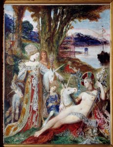 Obraz Unicorns od Gustava Moreaua (1826-1898) 1885, olej na plátně od Gustave Moreau