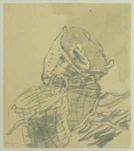 Rybářský košík (šedé mytí na papíře) od Gwen John