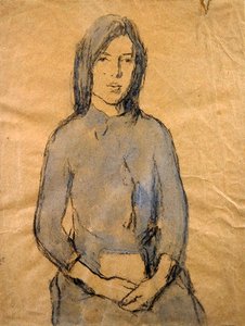 Dívka, ruce spočívající v jejím klíně (tužka a akvarel na papíře) od Gwen John
