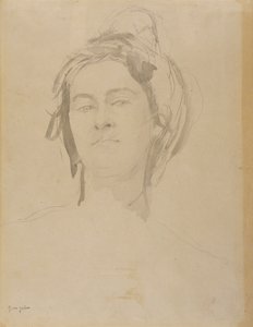 Hlava mladé ženy (tužka a wash na papíře) od Gwen John