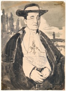 Papež Benedikt XV (kvaš a wash na papíře) od Gwen John