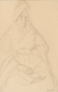 Studie pro Mere Poussepin sedícího u stolu, kolem roku 1915 od Gwen John