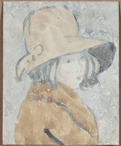 Studie malé holčičky v klobouku se širokou krempou od Gwen John