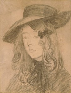 Winifred John ve velkém klobouku (uhel na papíře) od Gwen John