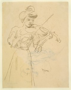 Stojící žena hrající na housle (tužka na papíře) od Gwen John