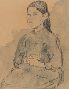 Mladá dívka: Marie Hamonet, kolem roku 1918 (uhlí a modrá barva na papíře) od Gwen John