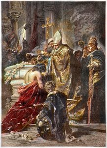 Křtitel svatého Štěpána (c970-1038), světec a první uherský král - pokřtěn svatým Vojtěchem Pražským Po díle Gyuly Benczura - Maďarský kníže Vajk je pokřtěn svatým Vojtěchem Pražským a přijímá jméno Štěpán (sv. Stephen I Ki