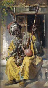 ""Fumeur de pipe a eau"" (narghile) (Kuřák vodní dýmky) Malba Gyuly Tornai (1861-1928) Olej na dřevě 1903 Rozměr 58x34 cm Soukromá sbírka od Gyula Tornai