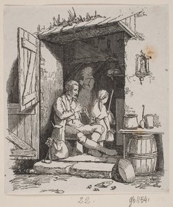 Italský hudebník sedí v otevřených dveřích od H. C. Henneberg