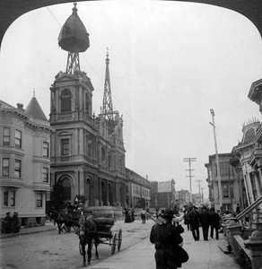 Následky velkého zemětřesení, San Francisco, Kalifornie, USA, 1906.
