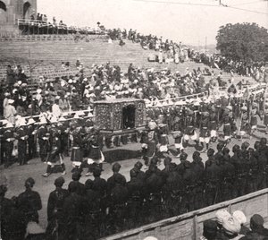 Státní nosítka v královském průvodu, Dillí, Indie, 1912.