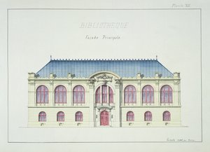 Hlavní průčelí knihovny, deska XII z folia vzorů, kolem roku 1870