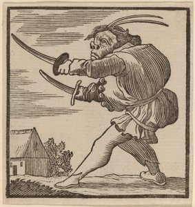 Hrbáč mávající dvěma meči od H. Numan after Jacques Callot