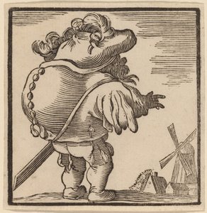 Hrbatý pohled na větrný mlýn od H. Numan after Jacques Callot