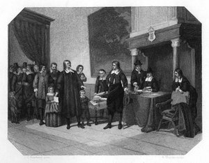 Přijetí francouzských protestantů v Amsterdamu, konec 17. století c1870