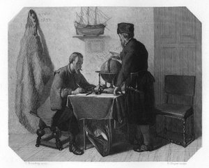Willem Barents a Jacob van Heemskerk mapují svou trasu, 1596 c1870
