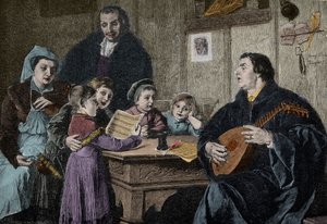 Martin Luther (1483-1546) uprostřed své rodiny (rytina podle H Stelznera) od H. Stelzner