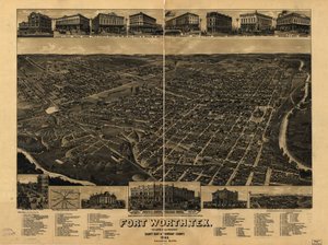 Perspektivní mapa není nakreslena v měřítku. Pohled z ptačí perspektivy. LC Panoramic maps (2nd ed.), 910 Dostupné také prostřednictvím webové stránky Library of Congress jako rastrový obrázek. Zahrnuje iluz., rejstřík bodů zájmu a mapu železničních zaříze od H. Wellge