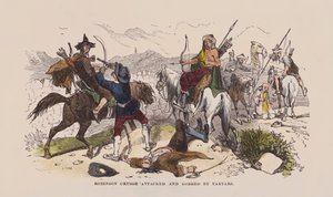 Robinson Crusoe napaden a okraden Tatary (barevná rytina) od after Hablot Knight Browne