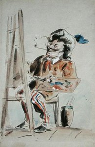 Karikatura umělce (akvarel na papíře) od Hablot Knight Browne